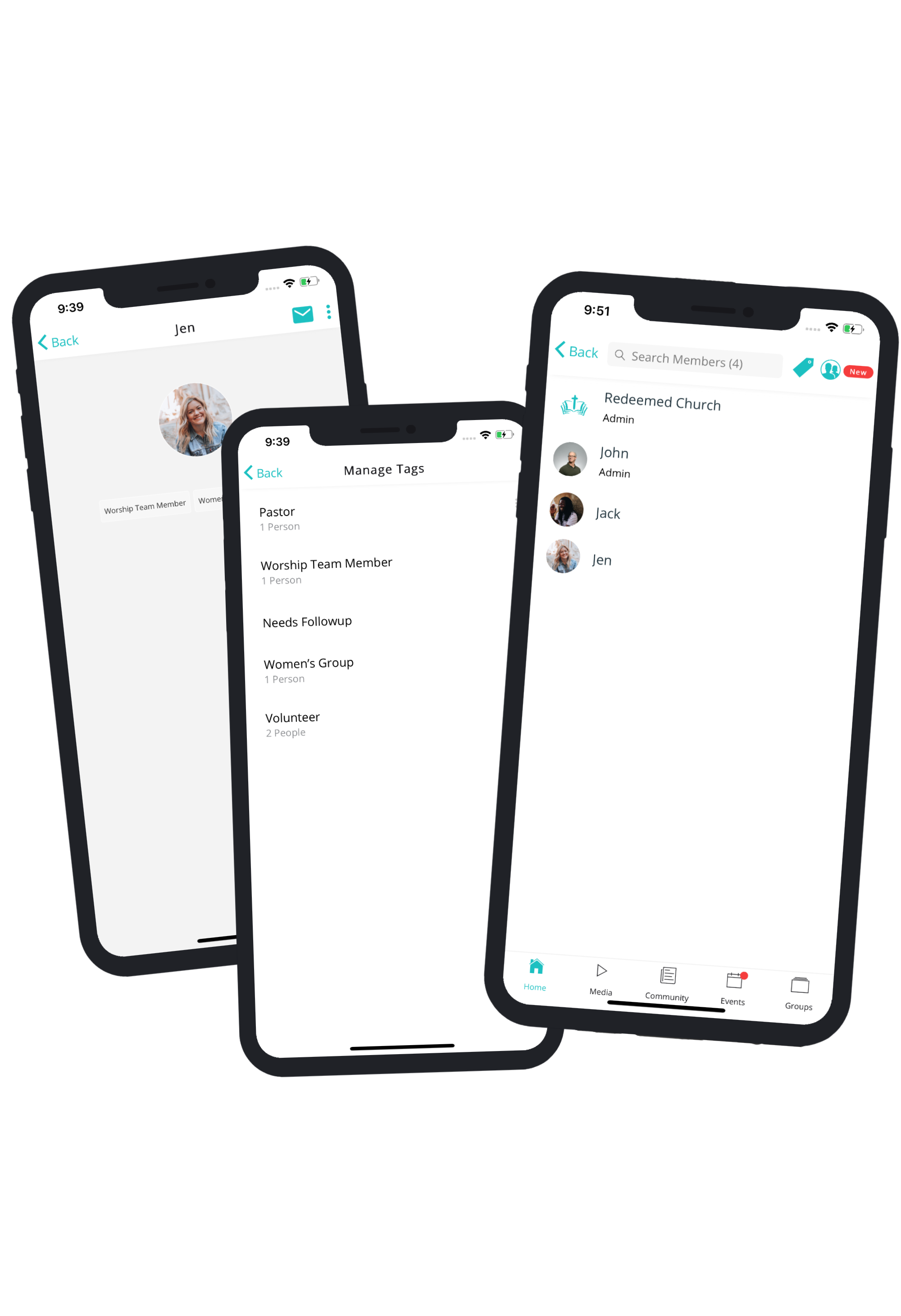 church app for members directory with ability to tag members