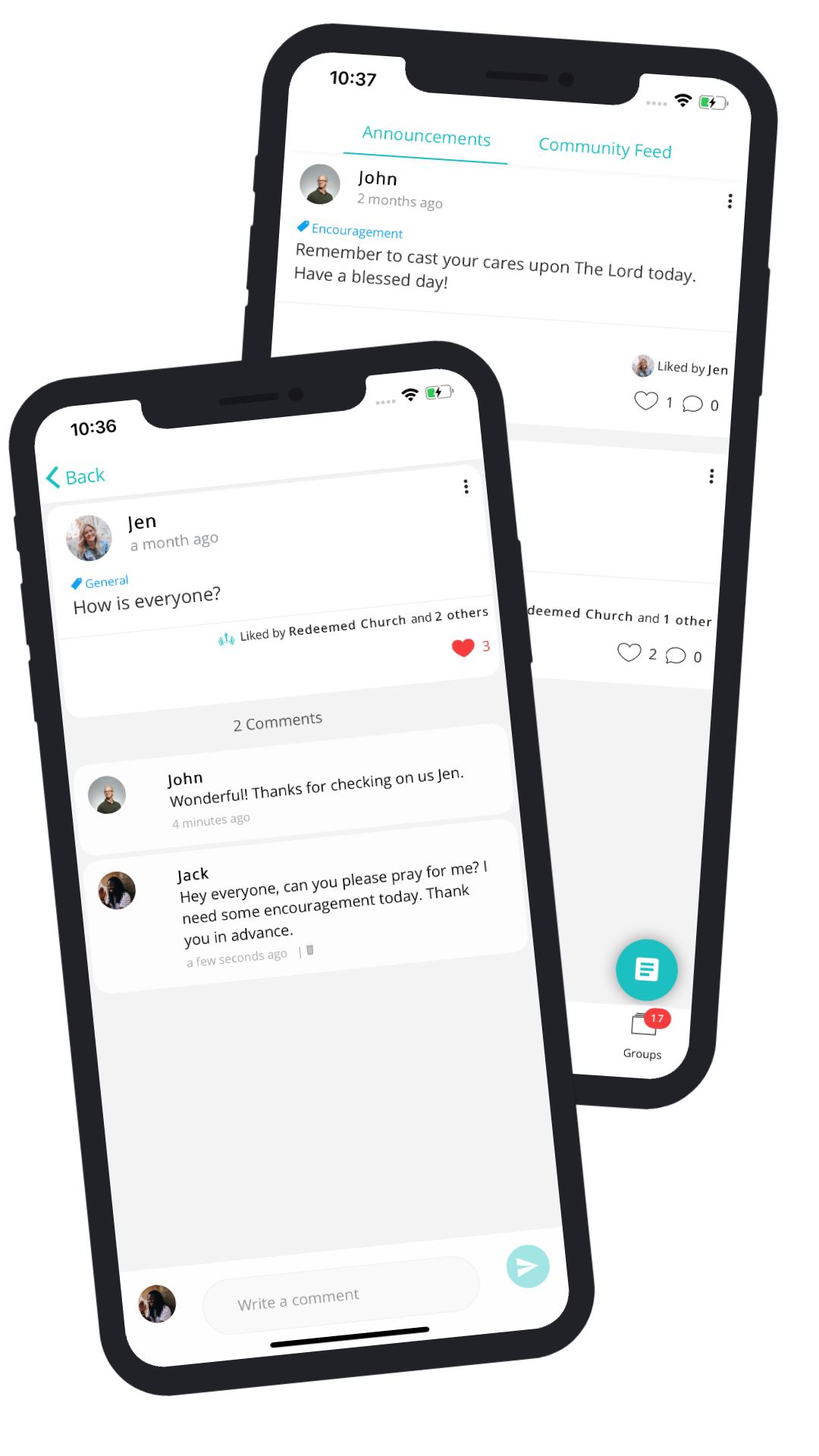 church app social media with church prayer wall church announcements with abity to share prayer requests